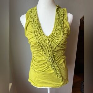 Anthropologie Deletta Green Fitted V Neck Sleeveless Shirt | Size M